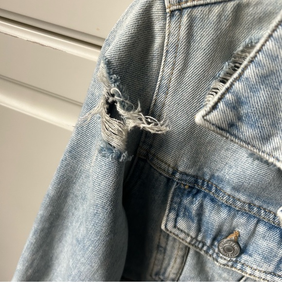 Free People Rumors Denim Jacket Distressed Ripped Light Wash S - Picture 9 of 15